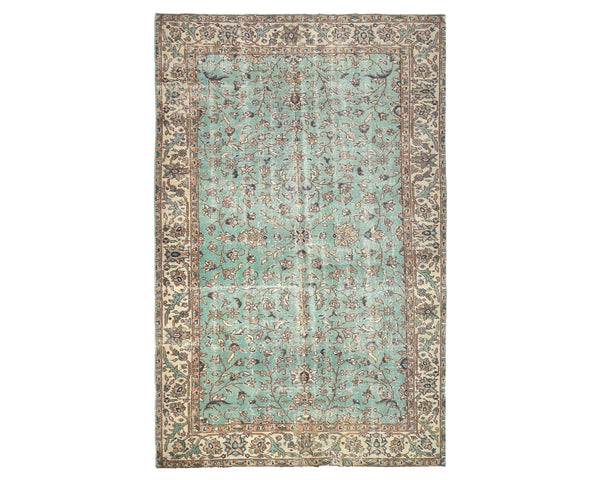 5x8 Vintage Green Persian Style Hand Knotted Low Pile Wool Area Rug